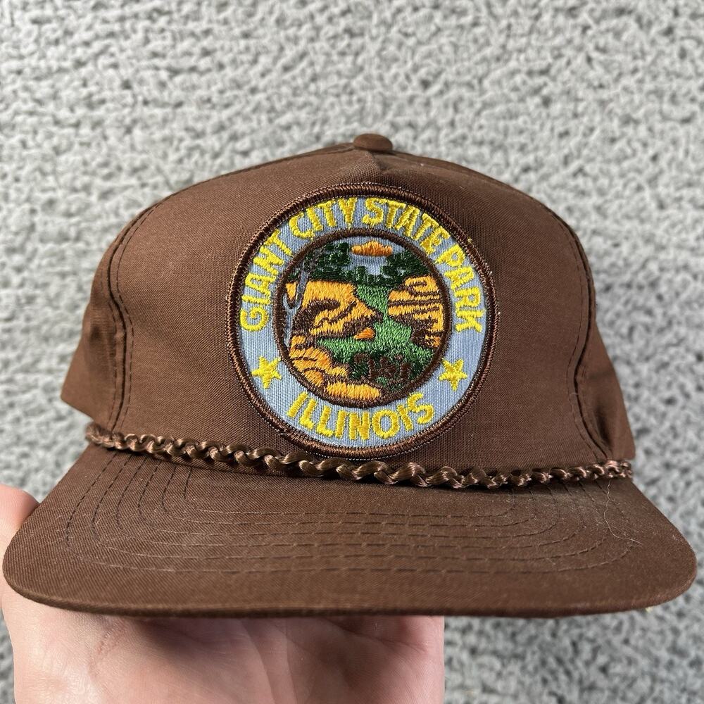 Vintage Giant City State Park Illinois Brown Snapback Hat Cap Embroidered Patch